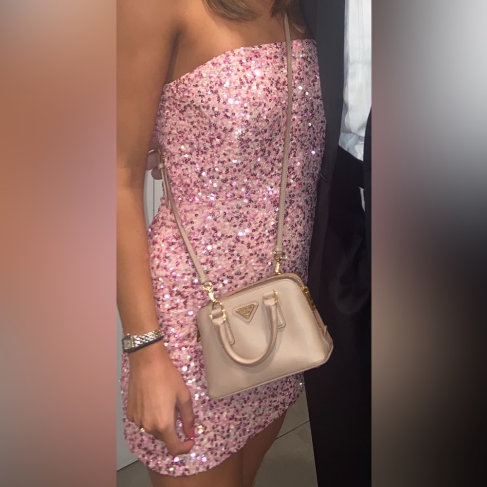 Retrofete Heather Strapless Sequined Mini Dress Pink Multi